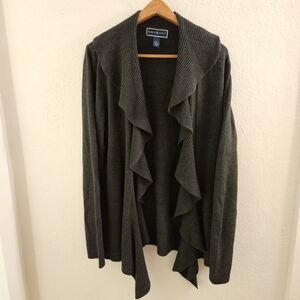 Karen Scott Women's Charcoal Ruffle Cardigan Sweater Open Front Size XL